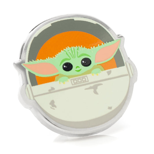 Close-up of Star Wars Grogu in Hover Bassinet Lapel Pin