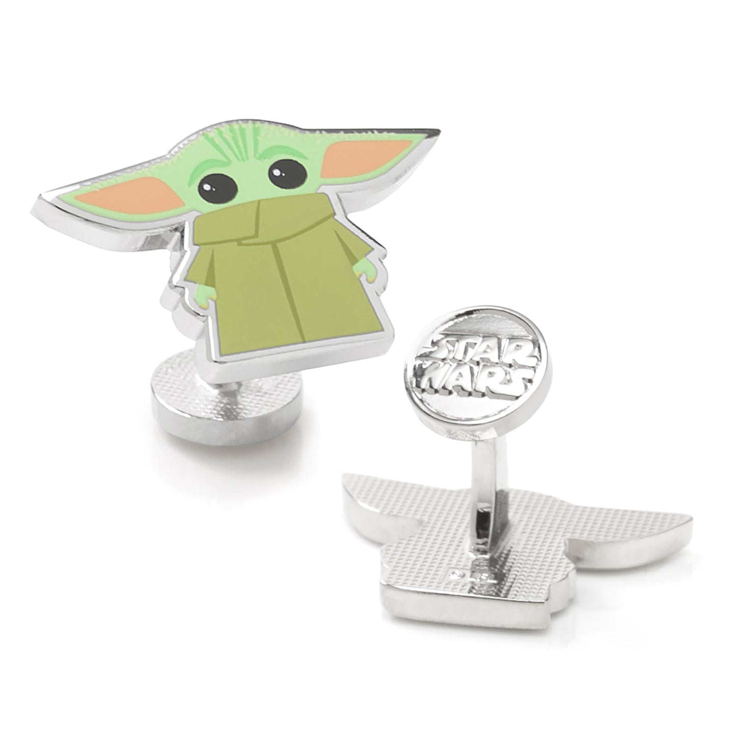 Pair of Star Wars Grogu cufflinks featuring The Child in two different poses