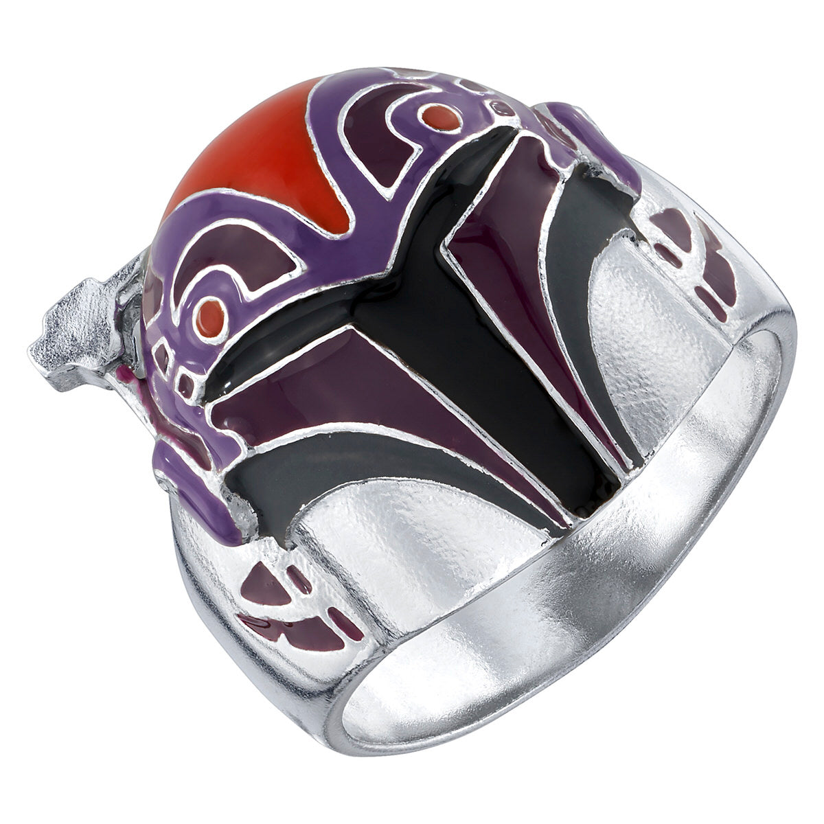 Side profile of Sabine Wren Mandalorian Helmet Ring showing enamel details.