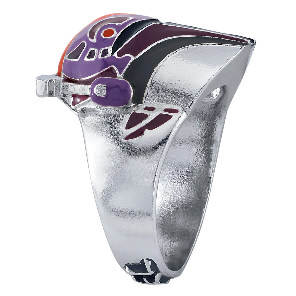 Close up of REBEL lettering on the band of the RockLove ring.
