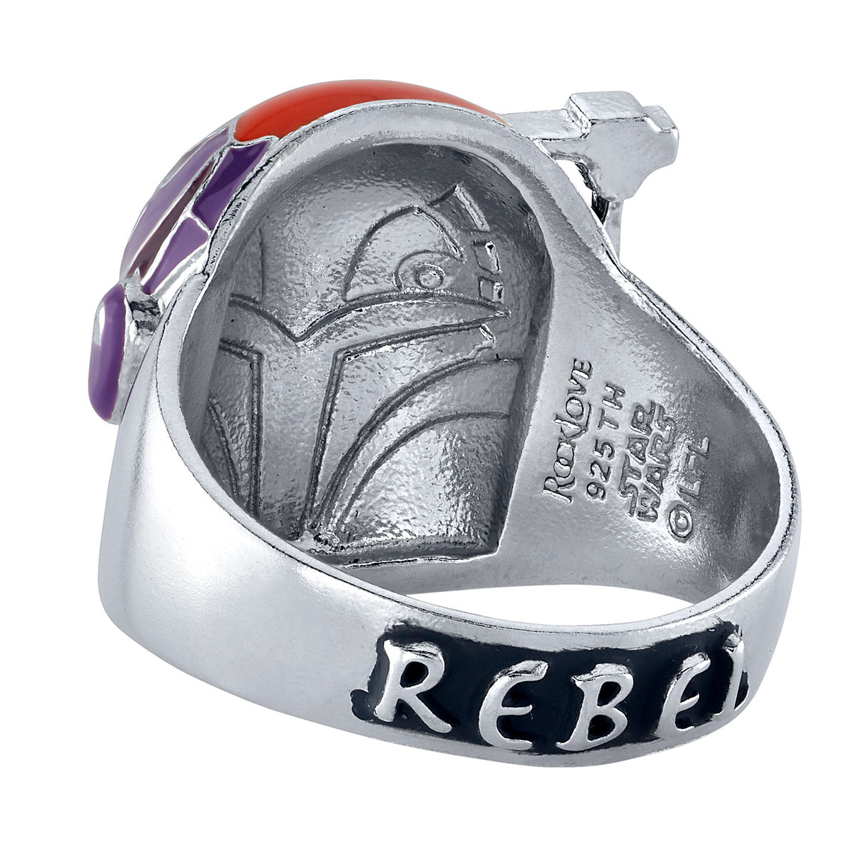 Top view of the antiqued sterling silver Sabine Wren ring.