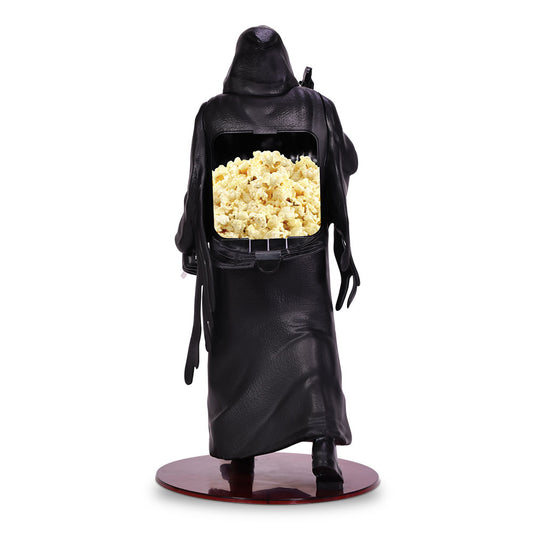 Angled profile of the 20-inch Ghostface collectible popcorn bucket highlighting its detailed sculpted plastic hood