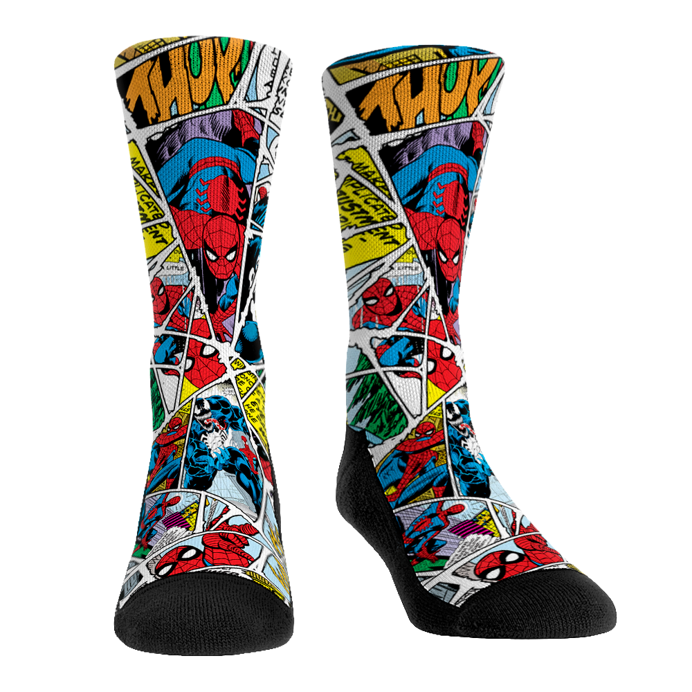 Spider-Man Webbed Out Graphic Crew Socks with stacked characters