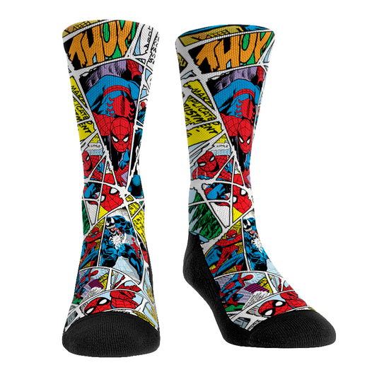 Spider-Man Webbed Out Graphic Crew Socks with stacked characters