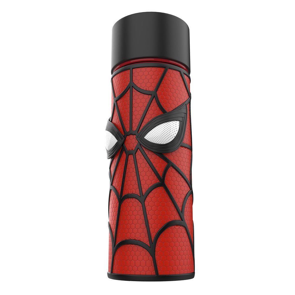 Close-up of the rubberized texture on the Spiderman bottle