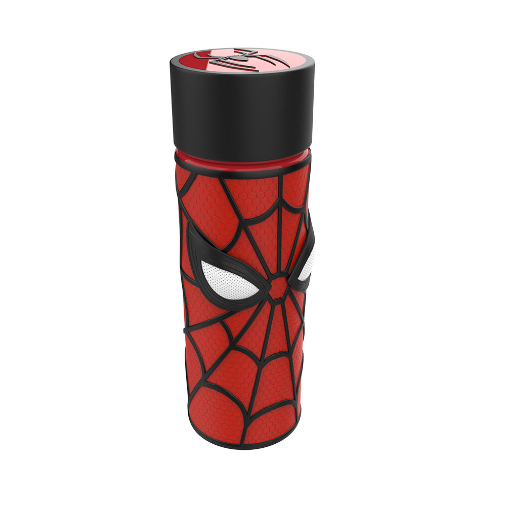 Front view of the 32oz Spiderman mask water bottle