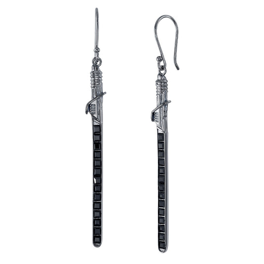 Star Wars x RockLove Darksaber Crystal Lightsaber Earrings with black rhodium finish.