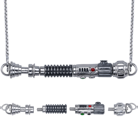 Star Wars x RockLove Duty and Resolve Lightsaber Necklace on adjustable box chain.