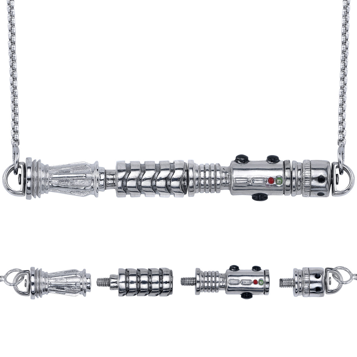 Star Wars x RockLove Elemental Nature Lightsaber Necklace, assembled hilt on white background