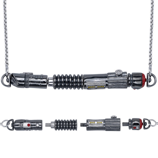 Unassembled black rhodium Lightsaber hilt components from the Star Wars x RockLove Power and Control collection.