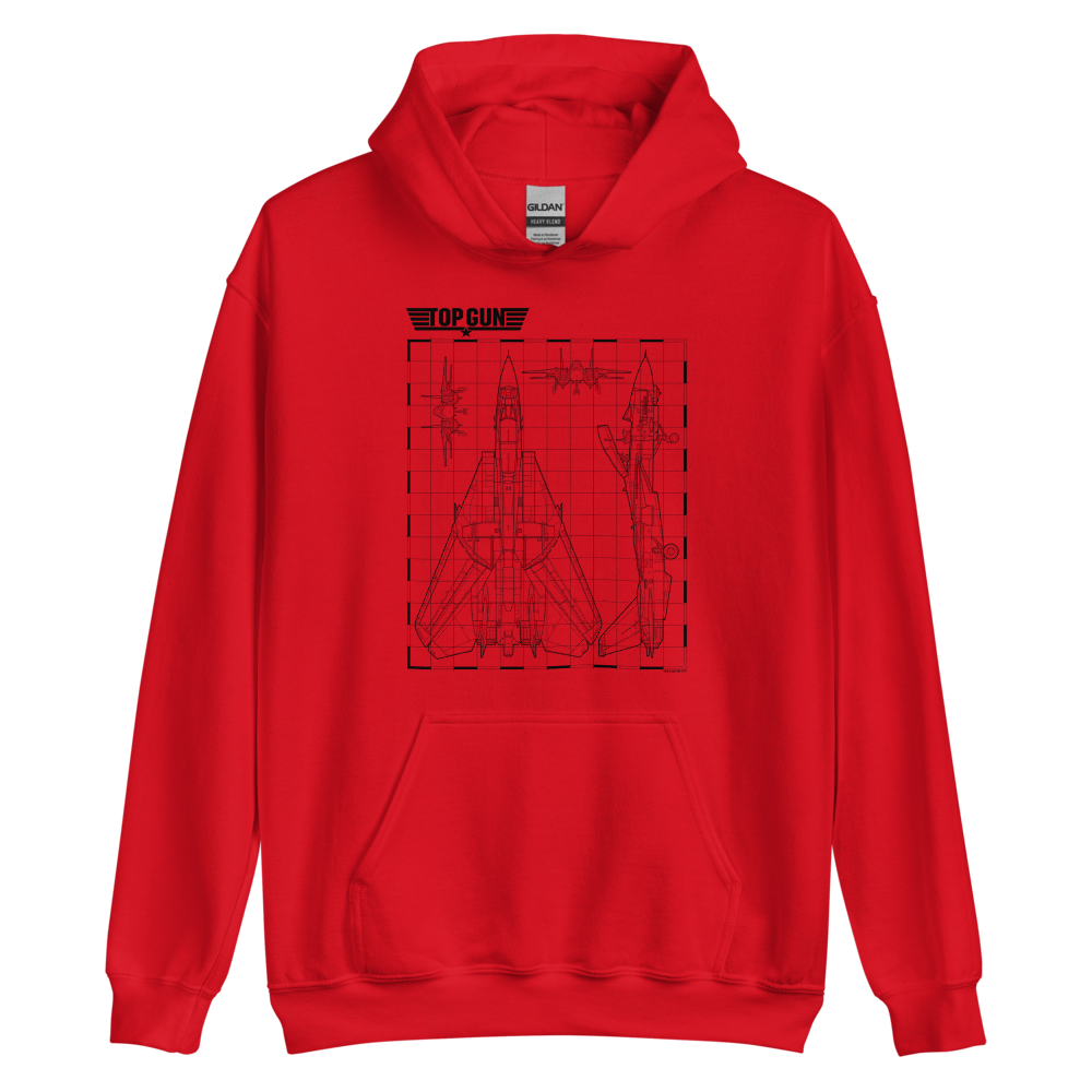 Top Gun Fighter Jet Schematics Hooded Sweatshirt Red