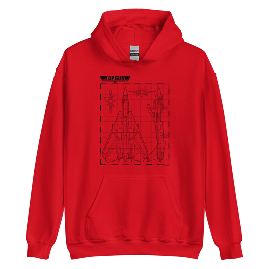 Top gun fighter jet schematics hoodie - red