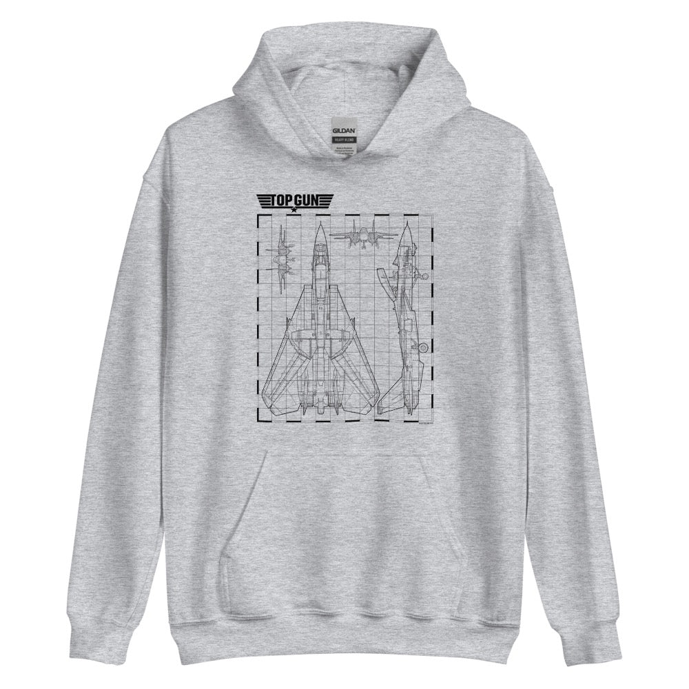 Top Gun Fighter Jet Schematics Hooded Sweatshirt Grey