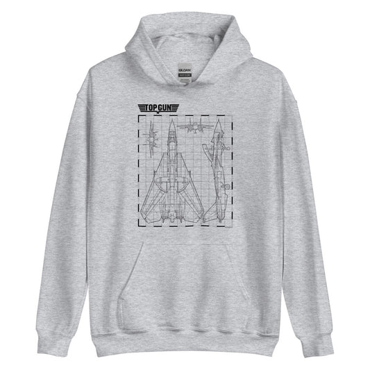 Top gun fighter jet schematics hoodie - grey