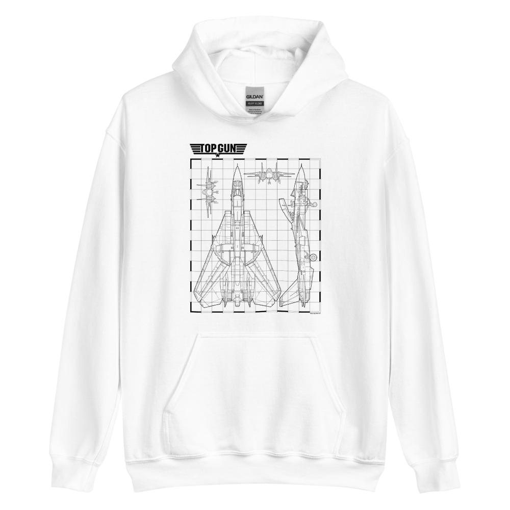Top Gun Fighter Jet Schematics Hooded Sweatshirt White