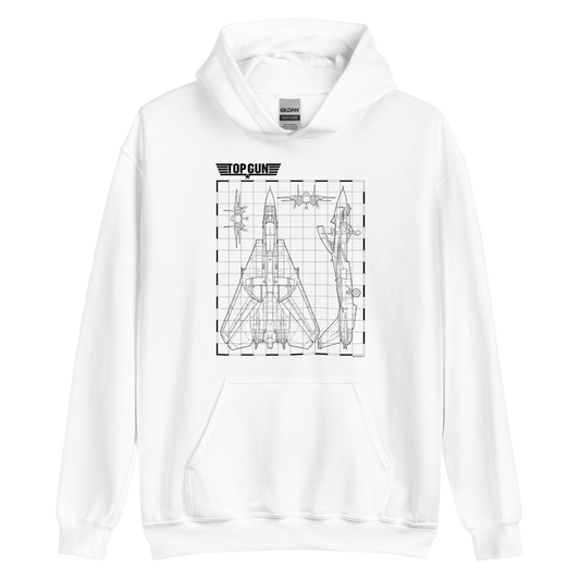 Top gun fighter jet schematics hoodie - white