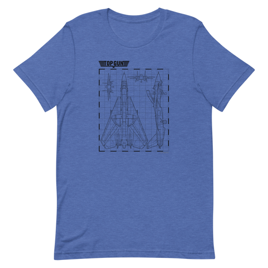 Top gun fighter jet schematics t-shirt - heather true royal