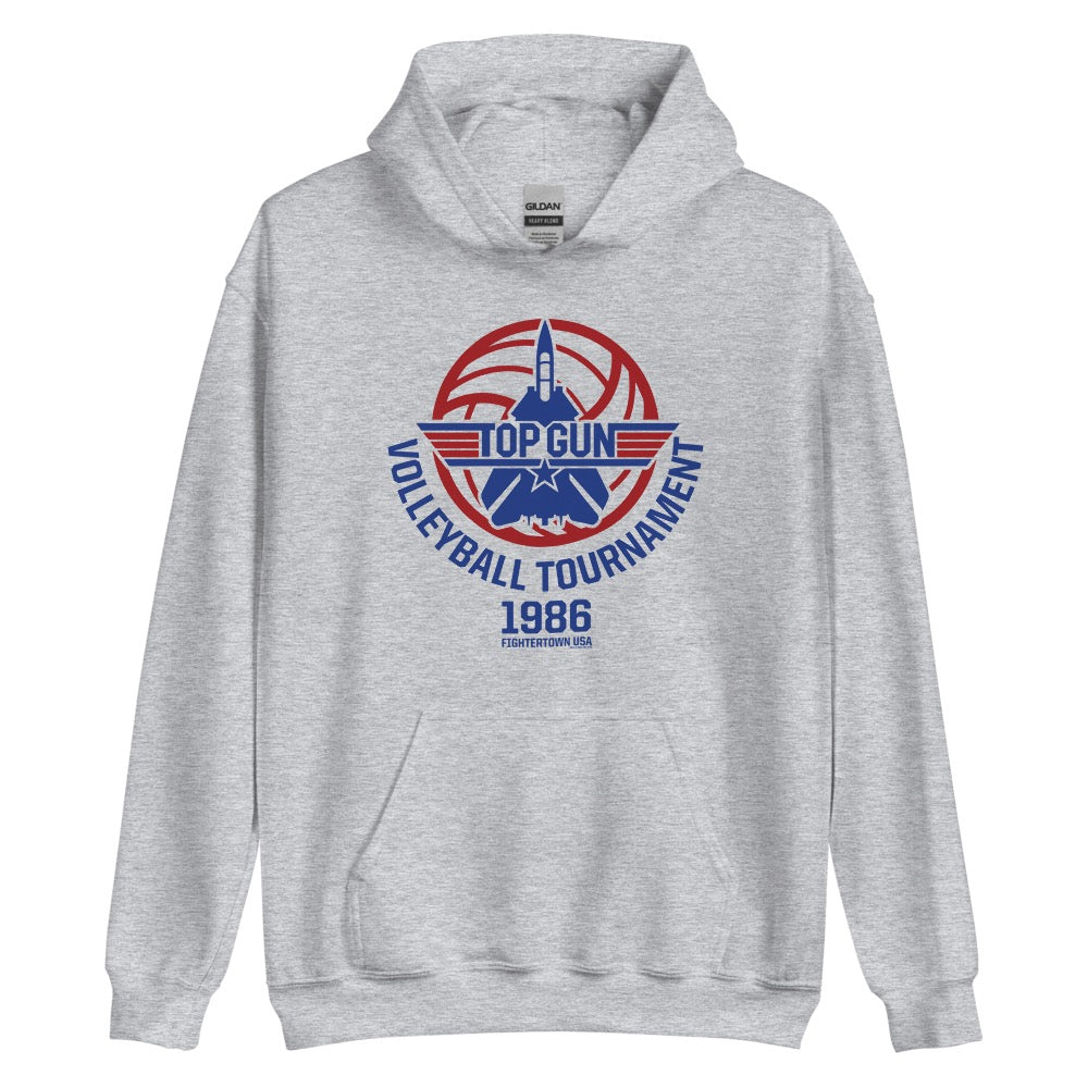 Top Gun Fighter Town USA 1986 Volleyball Tournament Hooded Sweatshirt Grey