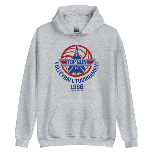 Top gun fighter town usa 1986 volleyball tournament hoodie - grey