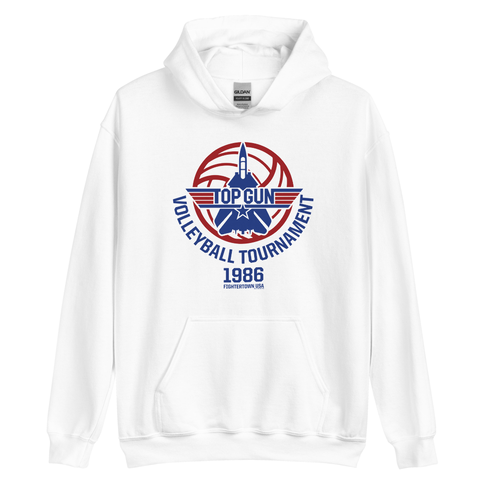 Top Gun Fighter Town USA 1986 Volleyball Tournament Hooded Sweatshirt White