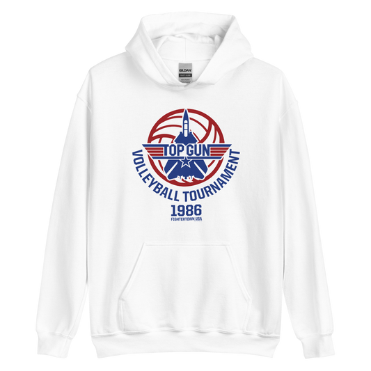 Top Gun Fighter Town USA 1986 Volleyball Tournament Hooded Sweatshirt White
