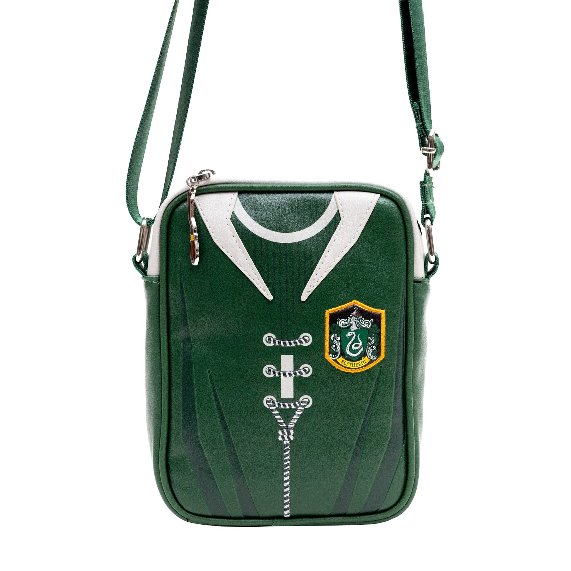 Back view of Slytherin Quidditch uniform crossbody bag