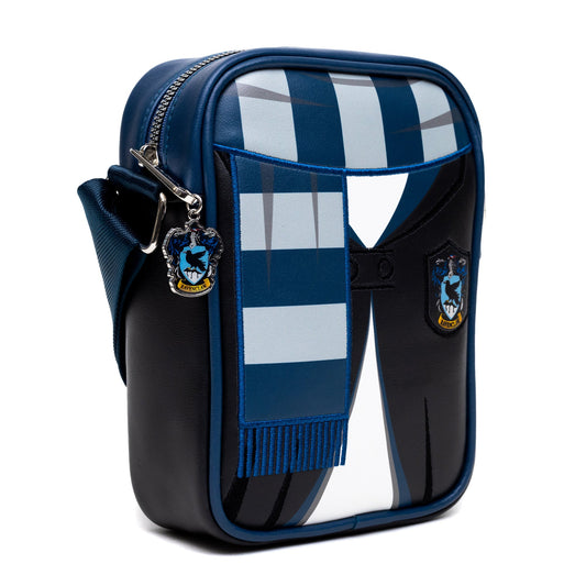 Detailed embroidery of Ravenclaw house uniform on vegan leather bag