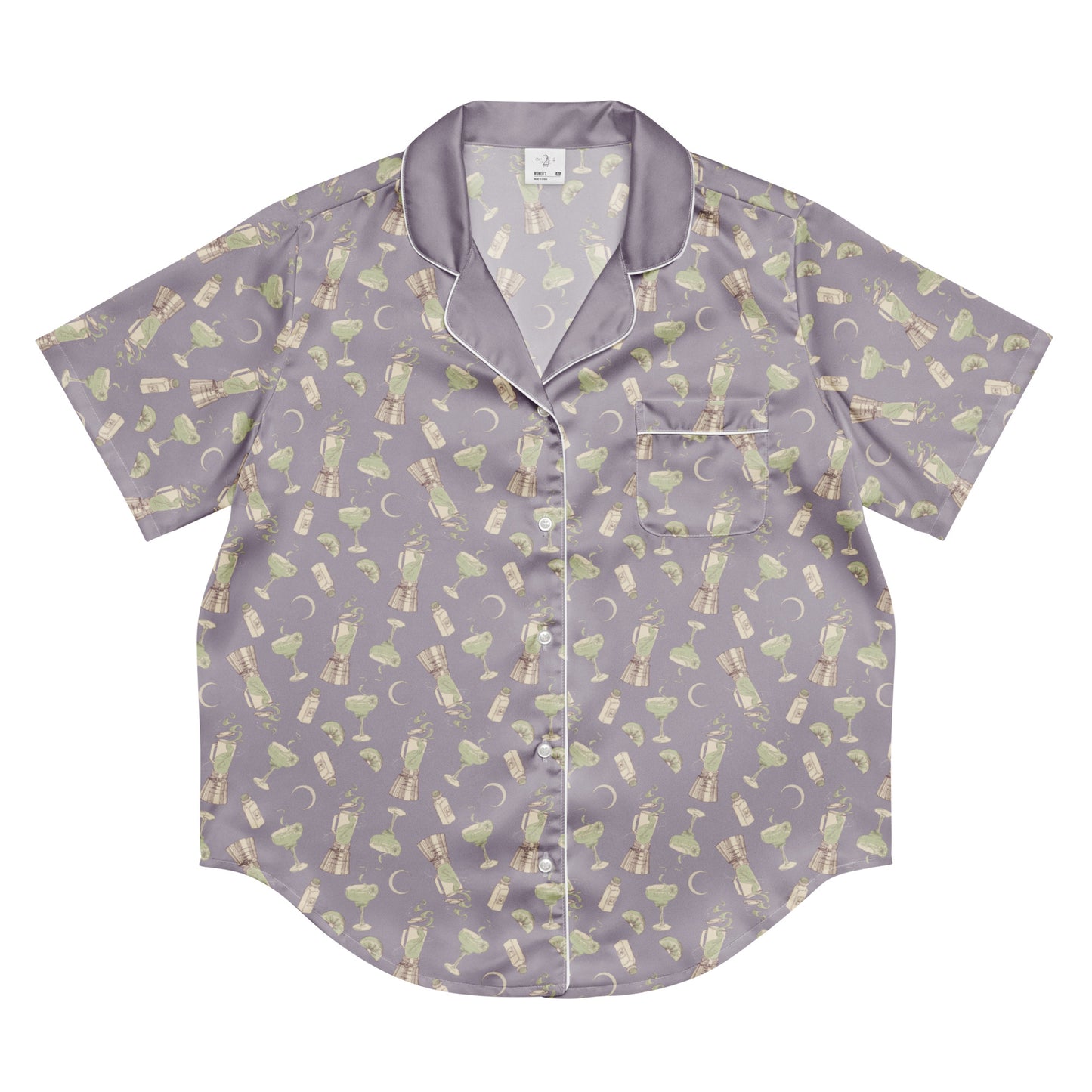 Practical Magic 2 pajama top featuring a margarita pattern on a dark background.