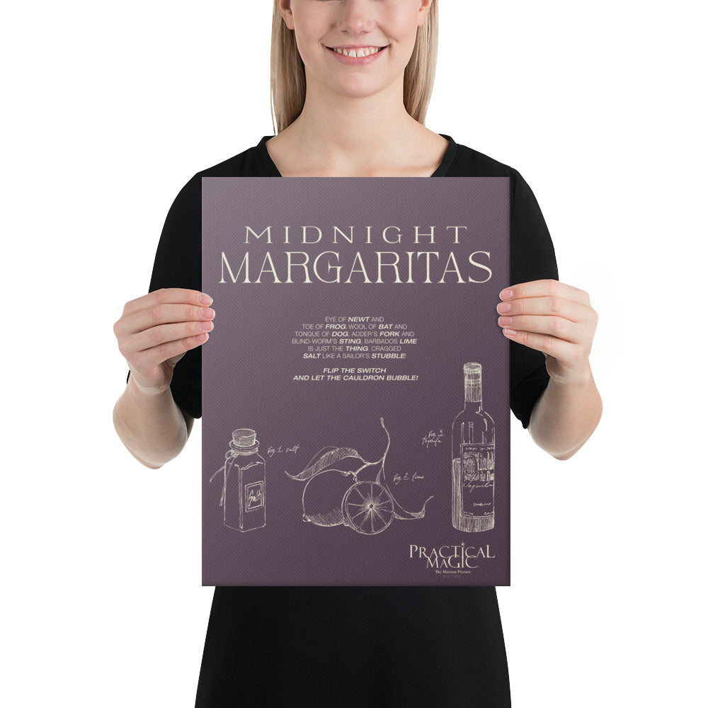 Close up of the Midnight Margaritas recipe text on wall art.