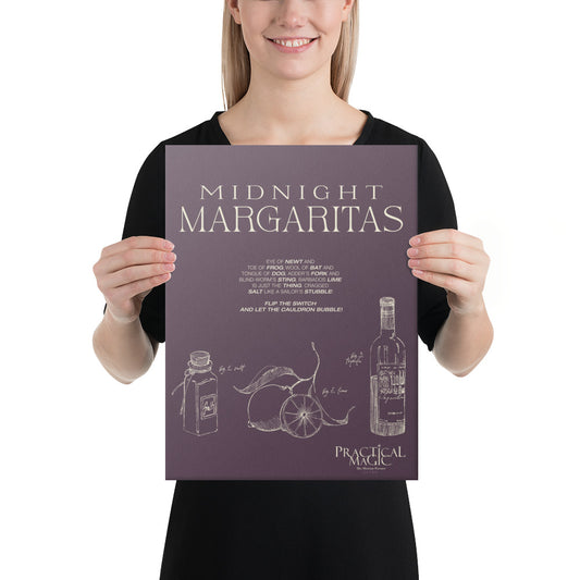 Close up of the Midnight Margaritas recipe text on wall art.