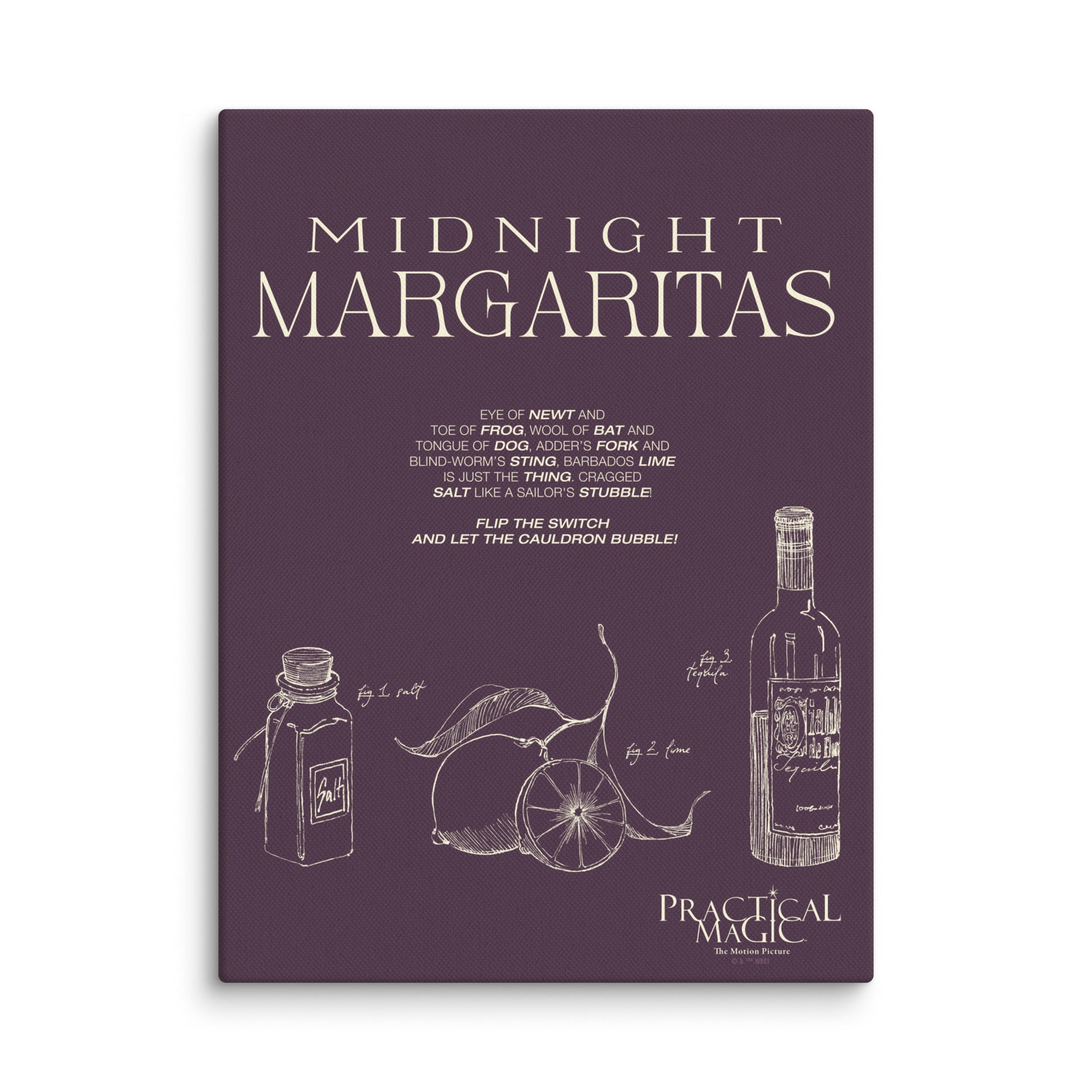 Practical Magic Midnight Margaritas recipe printed on a high-quality canvas poster.