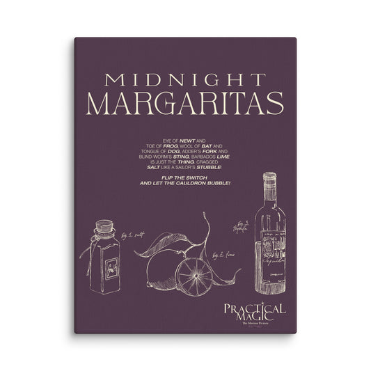 Practical Magic Midnight Margaritas recipe printed on a high-quality canvas poster.