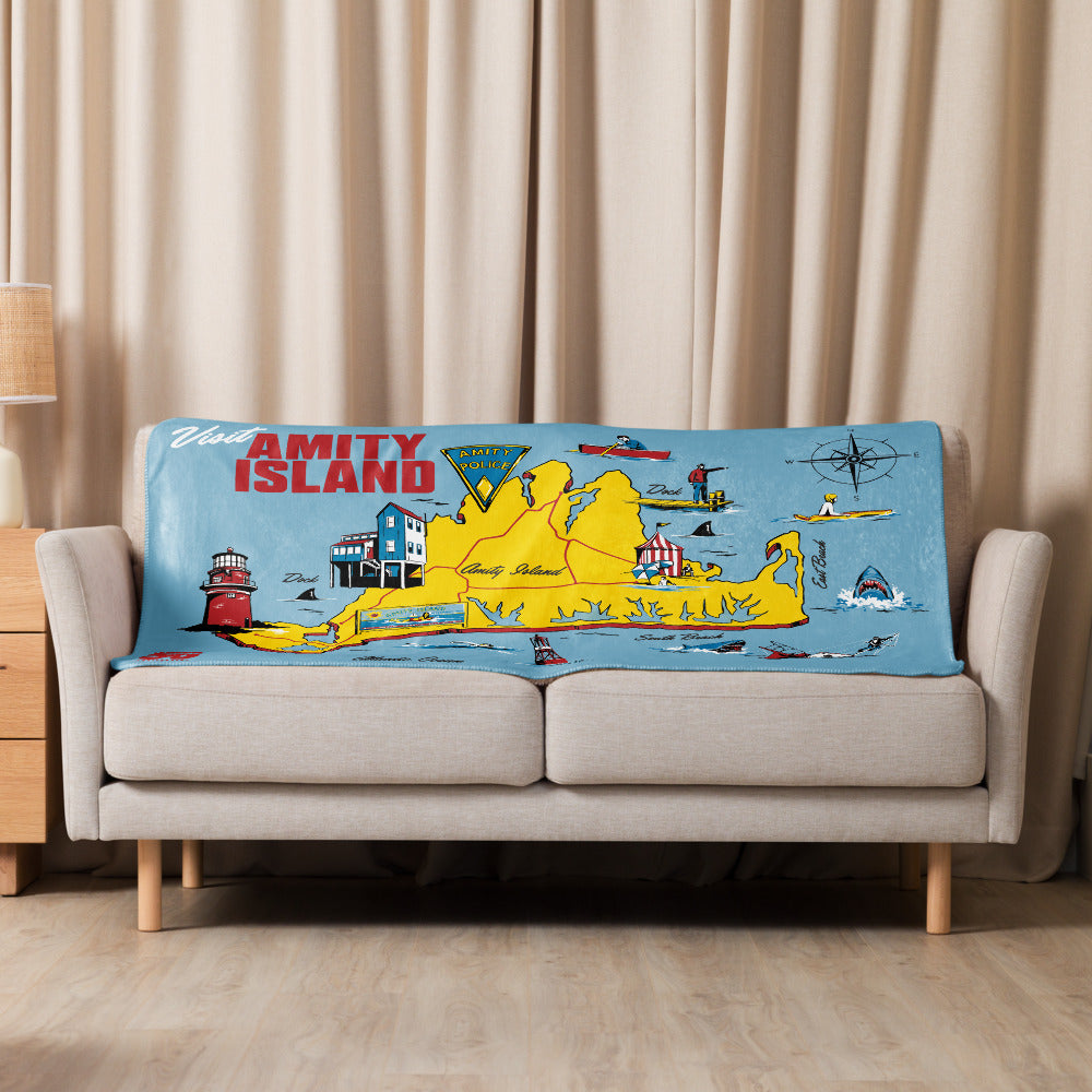 Jaws 50th Anniversary Amity Island Sherpa Blanket | Cinemark Shop