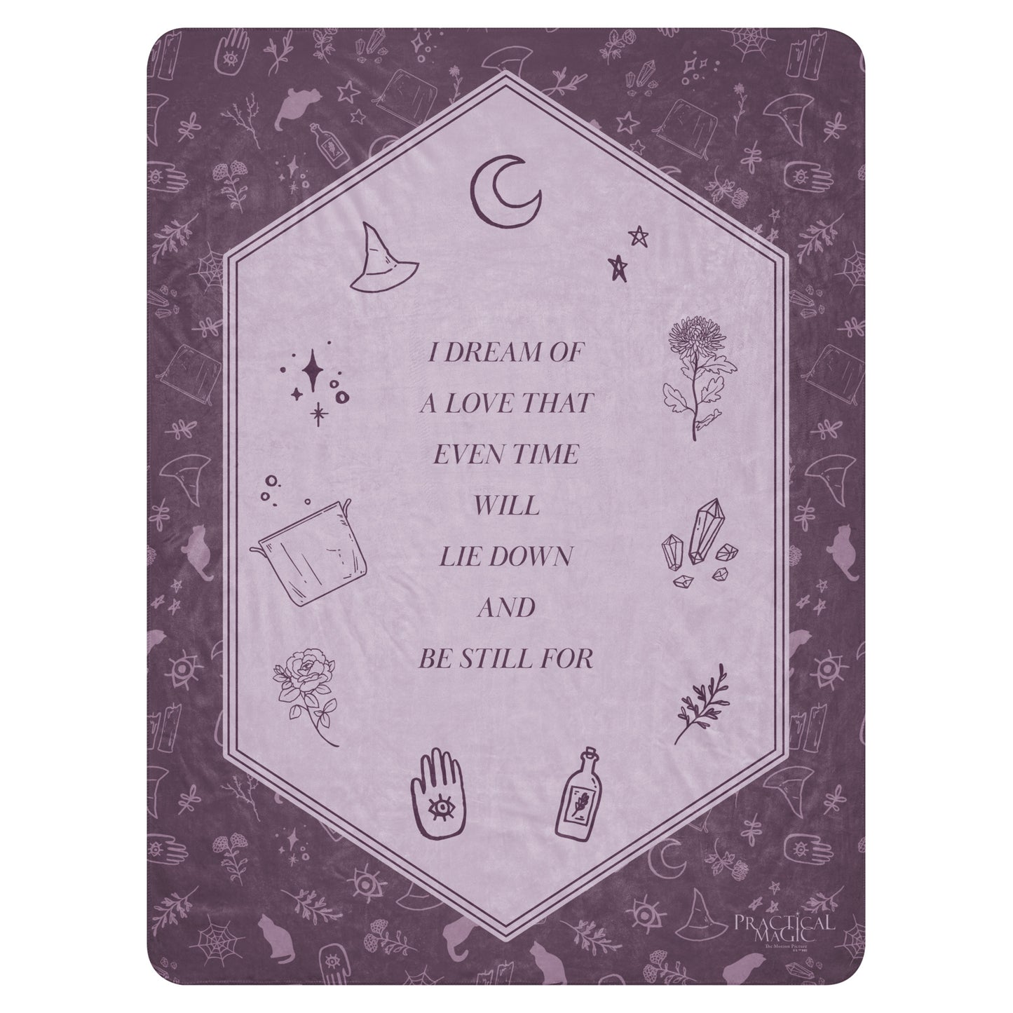 Practical Magic A Dream Of Love sherpa blanket showing the full mystical design.