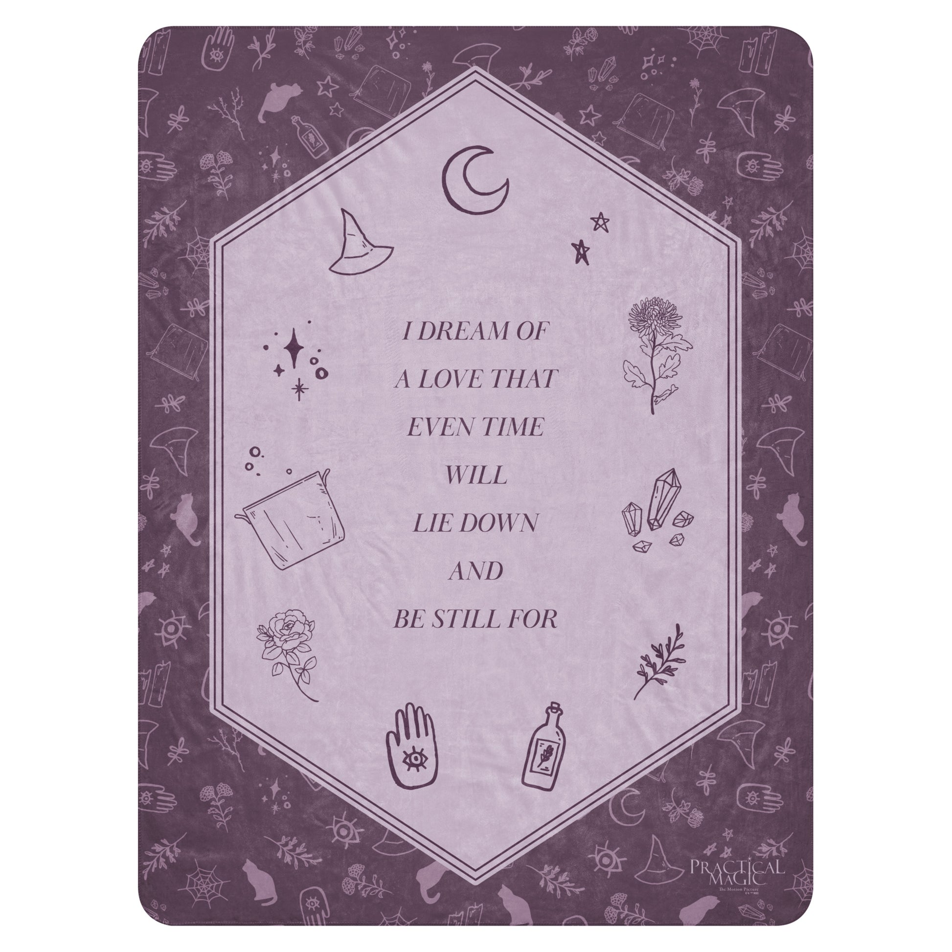 Practical Magic A Dream Of Love sherpa blanket showing the full mystical design.