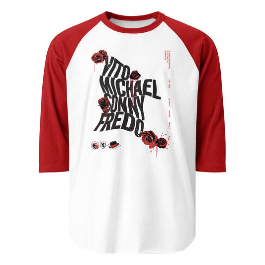 The godfather names 3/4 sleeve raglan shirt - white/red