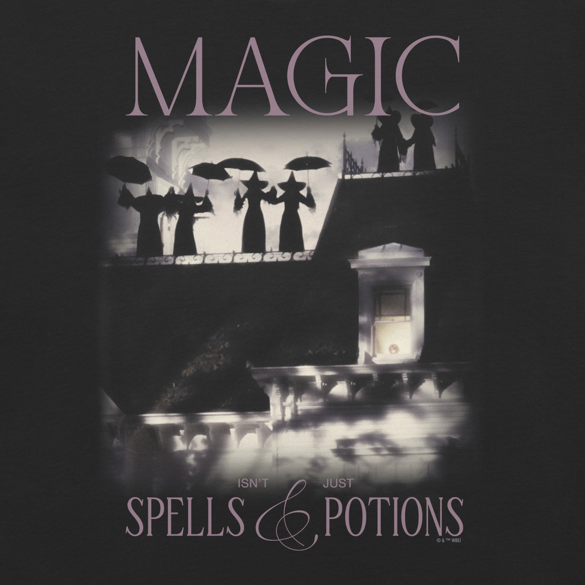 Front view of black Practical Magic licensed graphic tee
