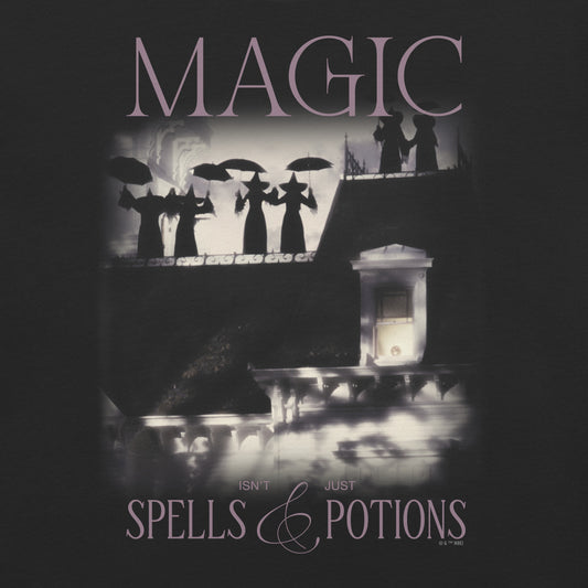 Front view of black Practical Magic licensed graphic tee