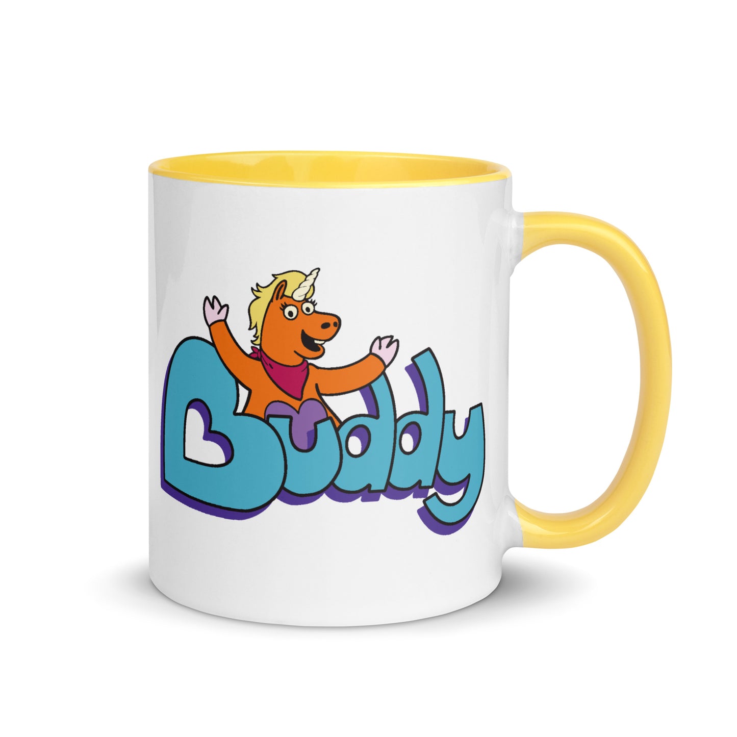 Buddy Mascot Logo printed on a white ceramic mug