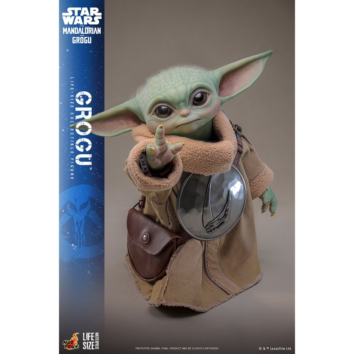 Life-size Grogu figure in tan robe from The Mandalorian & Grogu by Sideshow