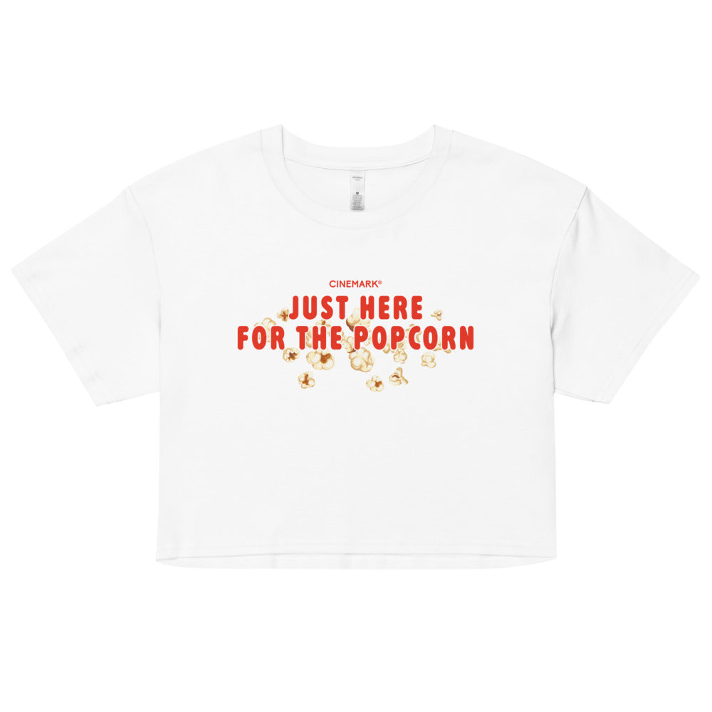 Cinemark Women's Cropped T-Shirt "Just Here For The Popcorn" White