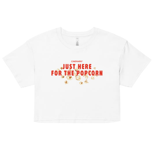 Cinemark Women's Cropped T-Shirt "Just Here For The Popcorn" White